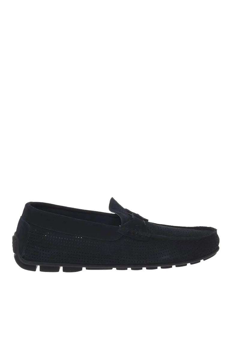 Pantofi loafer din piele intoarsa cu aspect perforat, Albastru