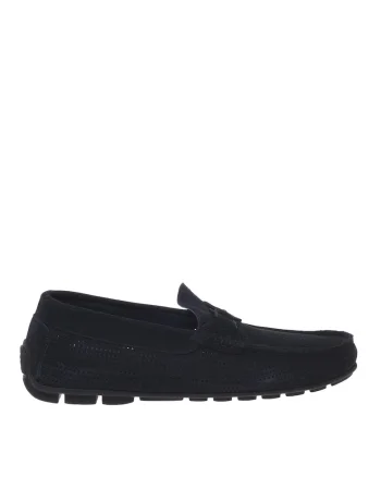 Pantofi loafer din piele intoarsa cu aspect perforat, Albastru