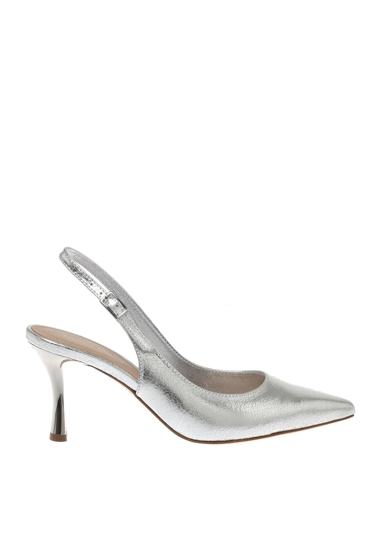 Pantofi slingback din piele cu aspect metalizat, Argintiu
