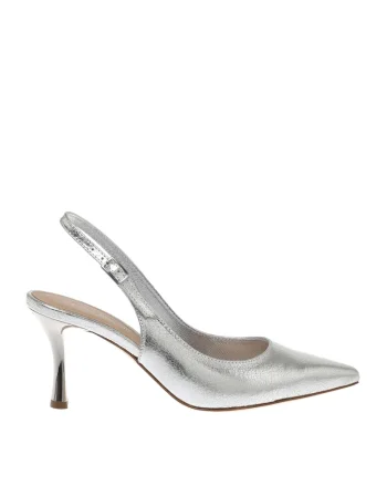 Pantofi slingback din piele cu aspect metalizat, Argintiu