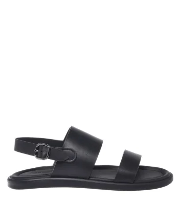 Sandale din piele cu talpa plata, Negru