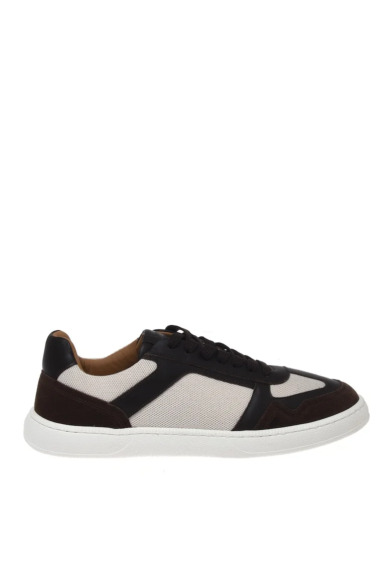 Pantofi sport din piele intoarsa cu insertii din material textil, Alb murdar