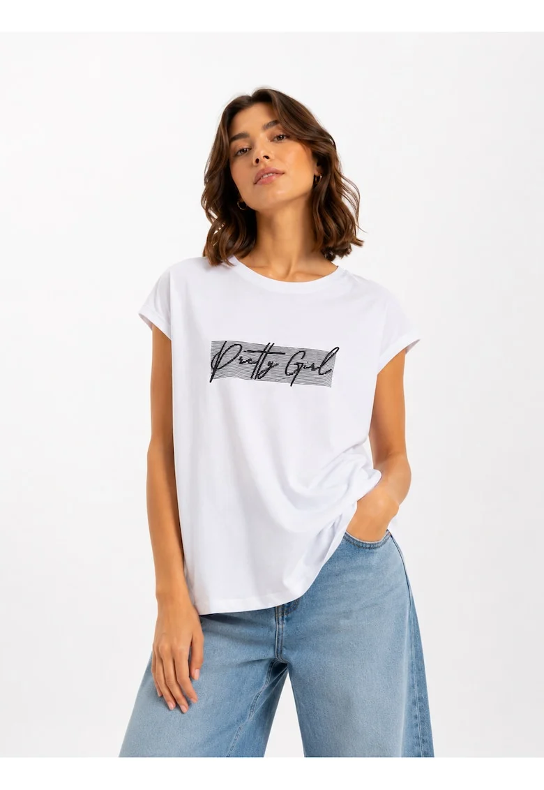 Tricou oversize dama din bumbac, cu imprimeu, pentru tinute casual
