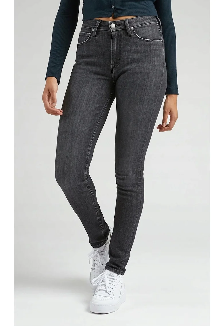 Blugi  Scarlett High, skinny, negru-gri, din denim, elasticitate suplimentara,
