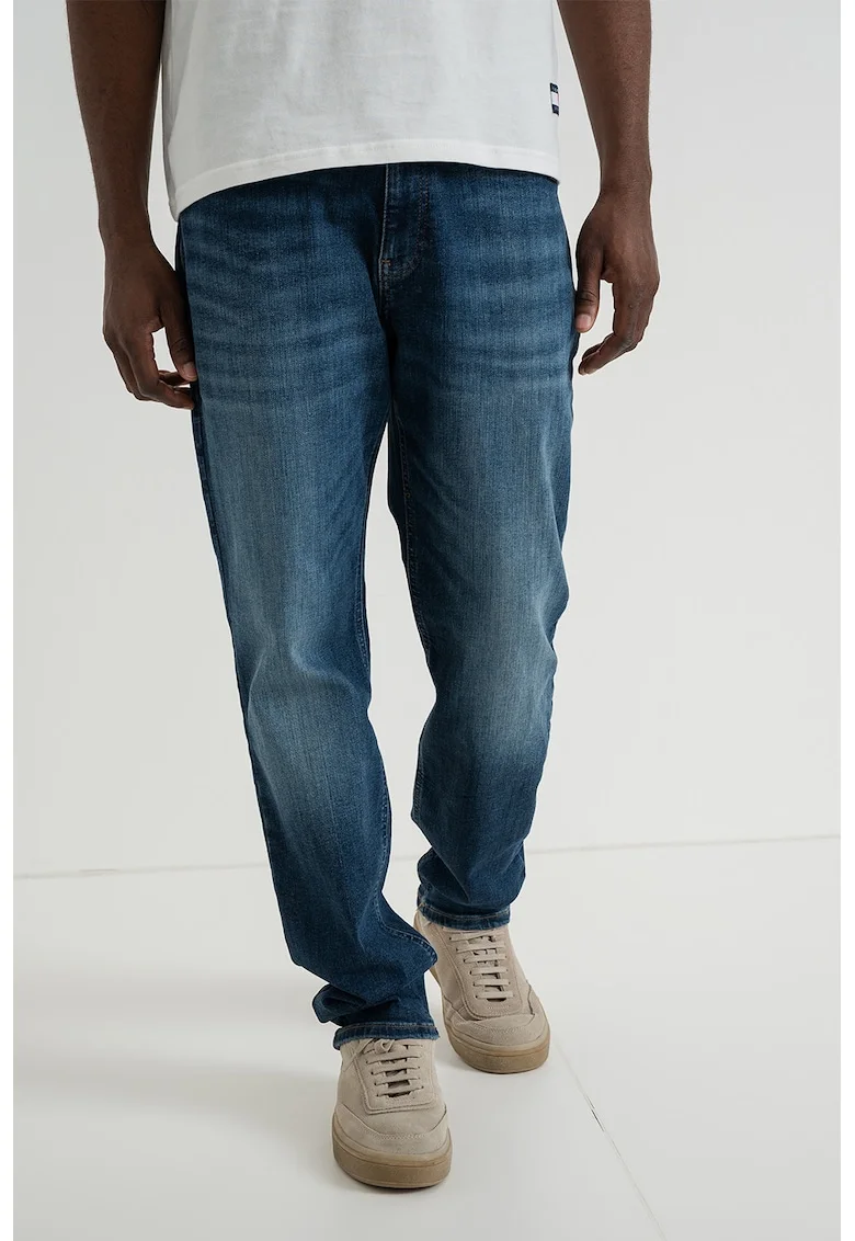 Blugi relaxed fit cu nasturi, Albastru inchis
