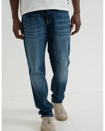 Blugi relaxed fit cu nasturi, Albastru inchis
