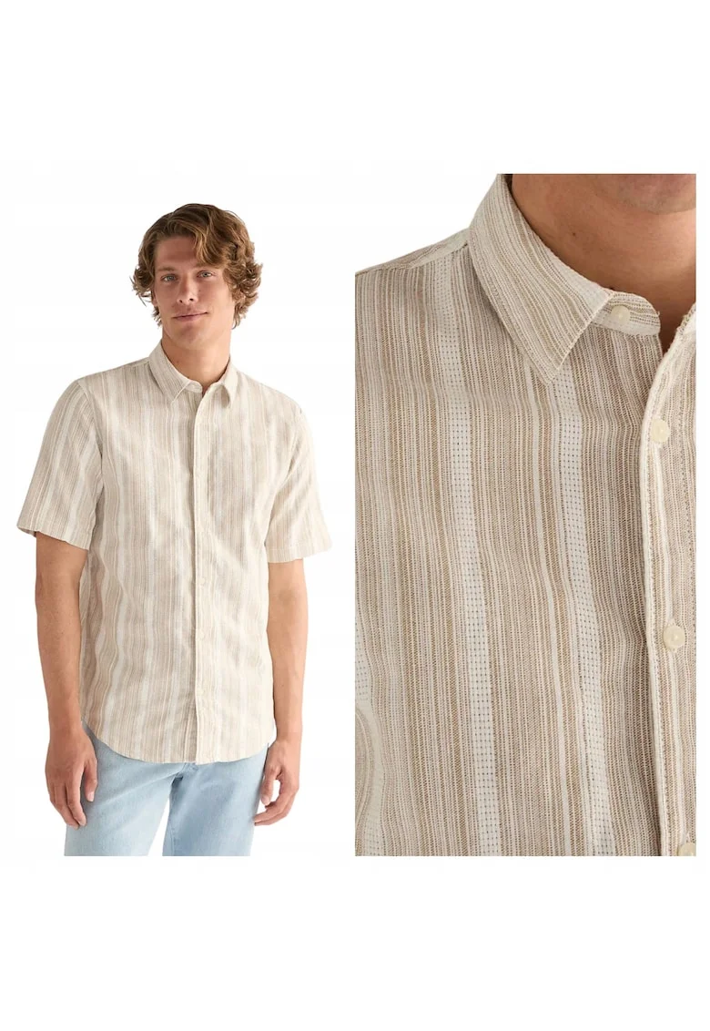Camasa Barbati,  SS Shirt, 3XL INTL, Bej, Bumbac, Design Clasic Casual, Ideal Pentru Uz Zilnic, Material Premium Confortabil, Inchidere Cu Nasturi, Croiala Regular Fit