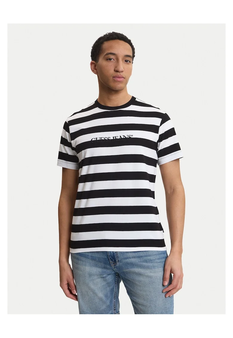 Tricou barbati,  model dungi, negru/alb, bumbac