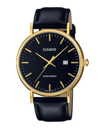 Ceas analog cu o curea de piele Classic, Negru