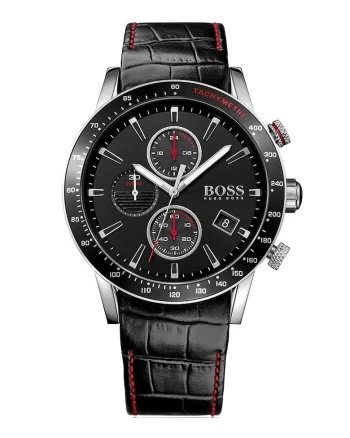 Hugo Boss, Ceas cronograf cu o curea de piele, Negru