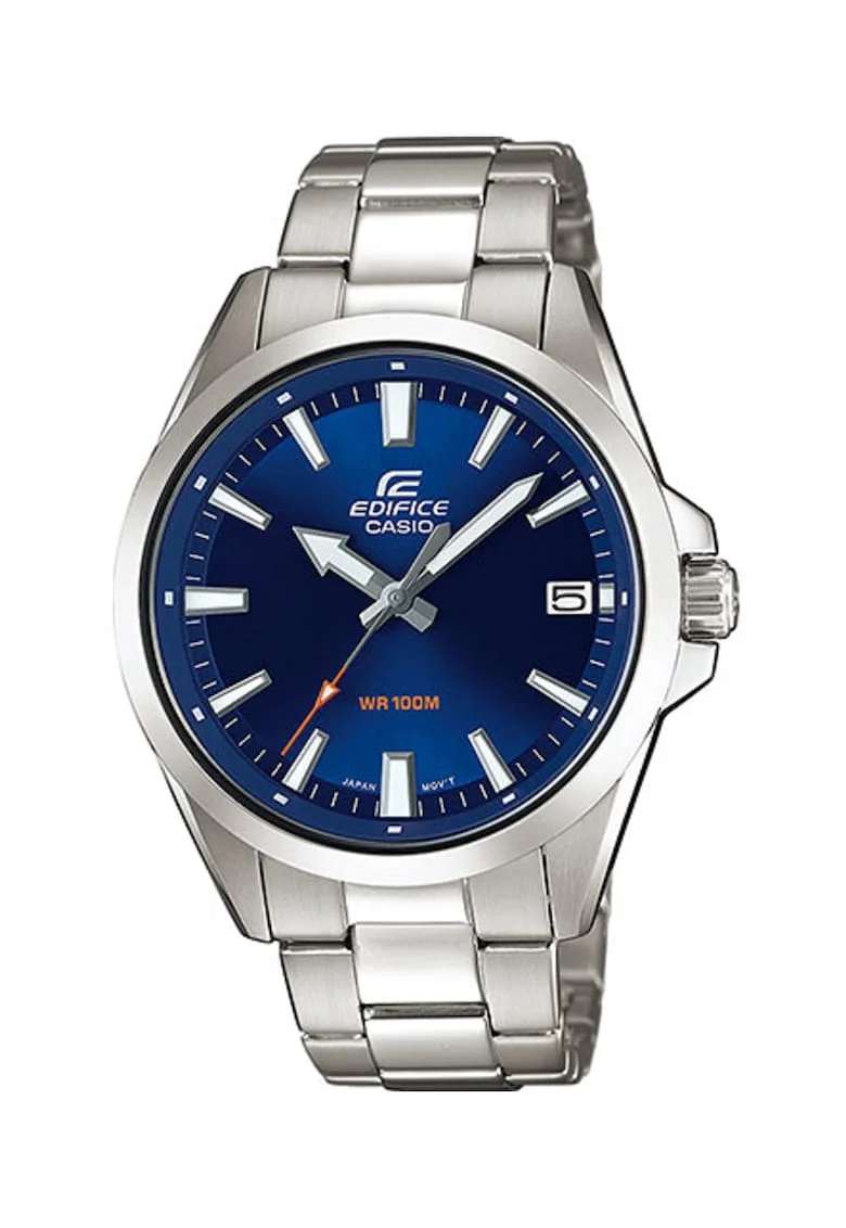 Ceas analog quartz din otel inoxidabil, Argintiu/Albastru