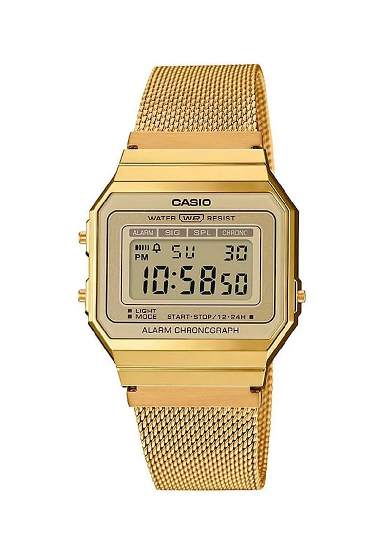 Ceas digital unisex cu bratara din otel inoxidabil, cu model plasa, Auriu