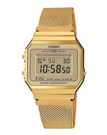 Ceas digital unisex cu bratara din otel inoxidabil, cu model plasa, Auriu