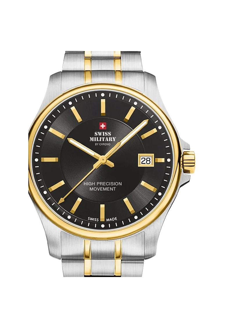 Ceas unisex Swiss Military, 39mm, 5ATM, Argintiu, Negru