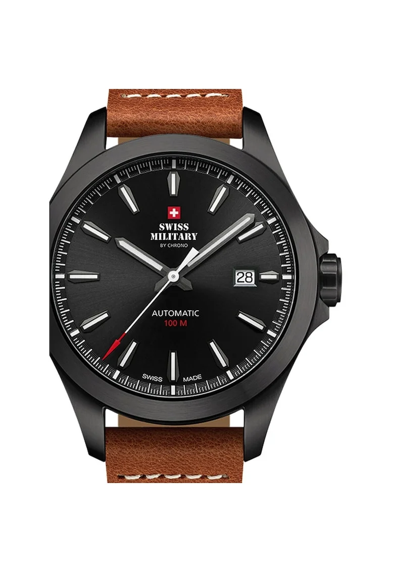Ceas barbatesc Swiss Military Automatic, 42mm, 10ATM, Negru, Negru