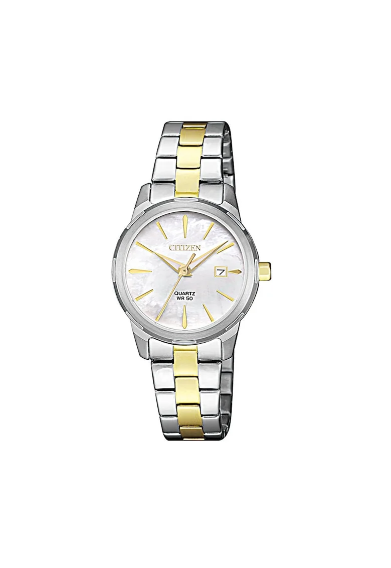 Ceas analog cu cadran Mother of Pearl, Argintiu/Auriu