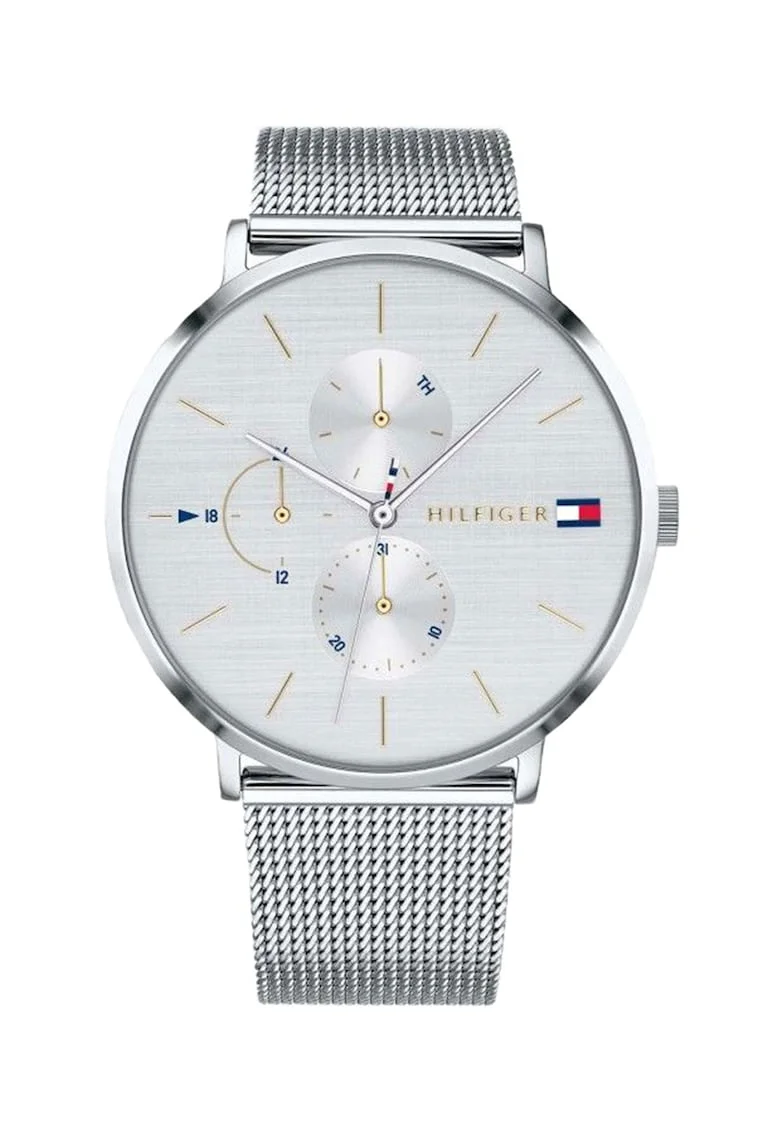Ceas quartz cu bratara cu model plasa, Argintiu