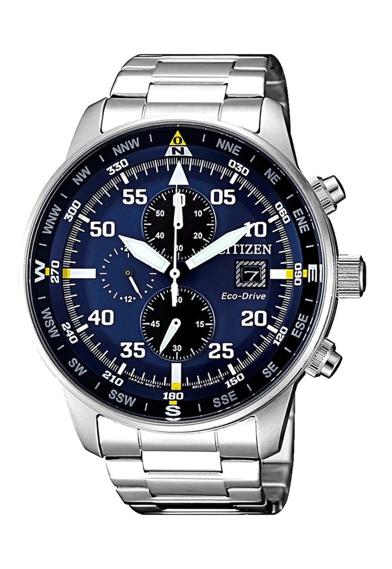 Ceas cronograf Eco-Drive, Argintiu/Bleumarin inchis