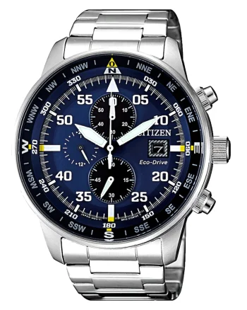 Ceas cronograf Eco-Drive, Argintiu/Bleumarin inchis