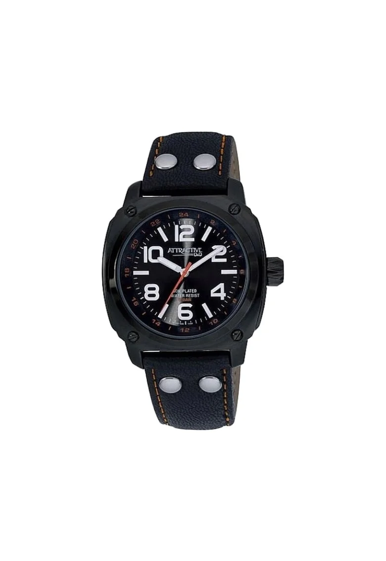 Ceas de barbati  atractiv 647422605, Negru/Portocaliu