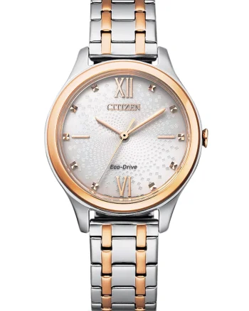 Ceas cu doua nuante si bratara metalica Eco-Drive, Argintiu/Maro bronz