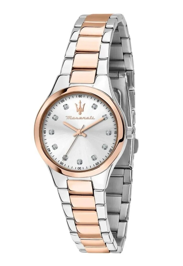 Ceas de otel inoxidabil cu zirconia, Argint/Auriu rose