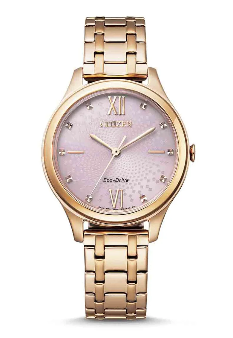 Ceas cu bratara metalica si incarcare solara Eco-Drive, Auriu