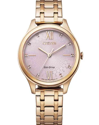 Ceas cu bratara metalica si incarcare solara Eco-Drive, Auriu