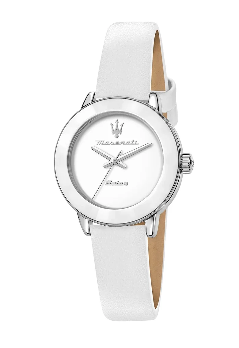 Ceas quartz cu o curea de piele, Argintiu/Alb