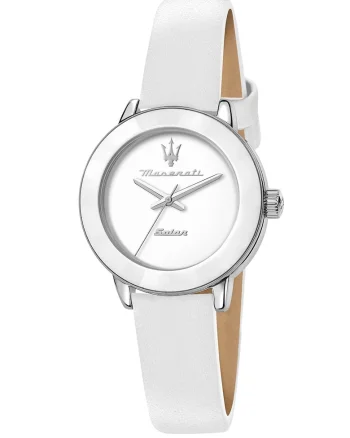Ceas quartz cu o curea de piele, Argintiu/Alb