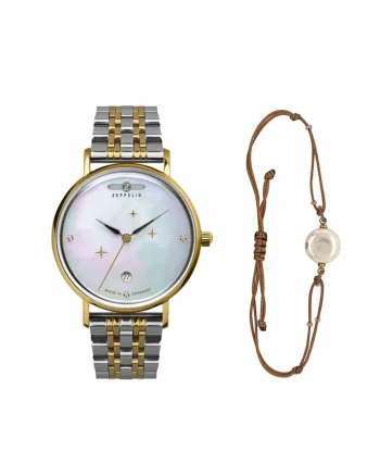 Set ceas/bratara dama, Zeppelin, 7131M5 , Otel, Quartz, Cristale Swarovski, 36 mm, Argintiu/Auriu
