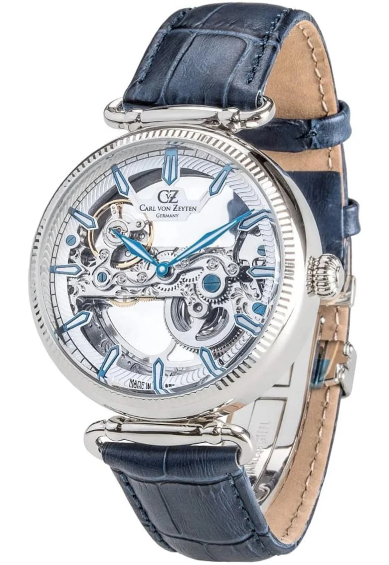 Ceas  Elzach Skeleton Automatic, Editie Limitata, Inox, Albastru/Argintiu