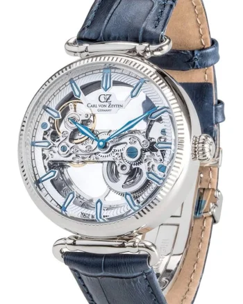 Ceas  Elzach Skeleton Automatic, Editie Limitata, Inox, Albastru/Argintiu