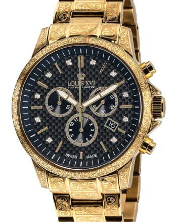 Ceas barbatesc  Palais Royale, cronograf, bratara metalica aurie, 43mm, 10 ATM