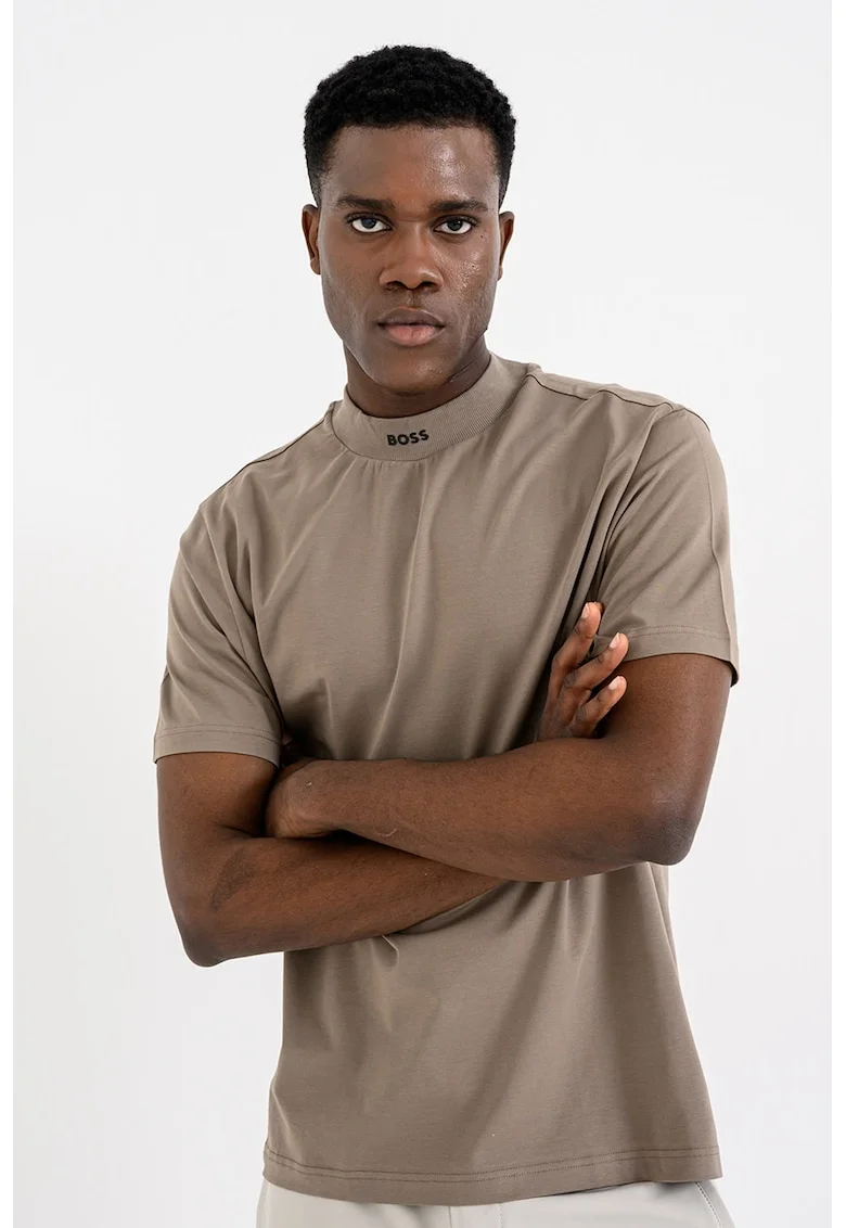Tricou uni cu decolteu la baza gatului, Maro nisip