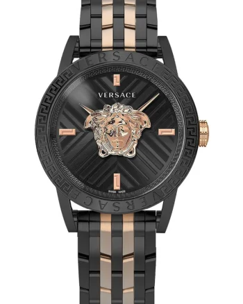 Ceas dama  bratara metal, negru/roz-auriu