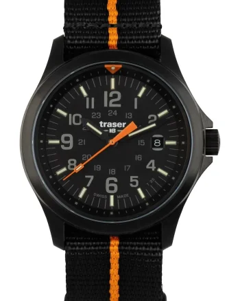 Ceas barbatesc  P67 Officer Pro Black, mecanism quartz Ronda 715, Swiss Made, portocaliu cu negru, 10 ATM, curea NATO