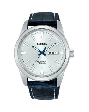 Ceas  Classic RL499BX9, automat, alb, curea piele albastra, 42mm, rezistent la apa 100m