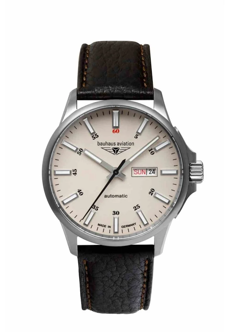 Ceas automat pentru barbati,  Aviation, 28665, Titan/Piele naturala, 42 mm, Argintiu/Negru