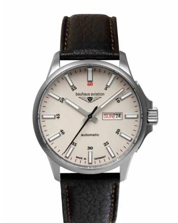 Ceas automat pentru barbati,  Aviation, 28665, Titan/Piele naturala, 42 mm, Argintiu/Negru
