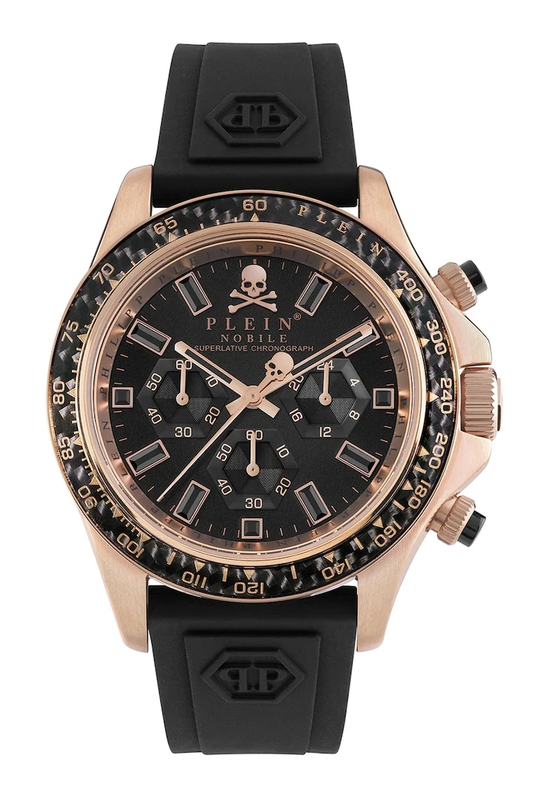 Ceas cronograf unisex cu o curea de silicon, Negru