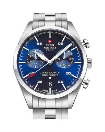 Ceas barbatesc Swiss Military Quartz, 43mm, 10ATMsdzxf, Albastru
