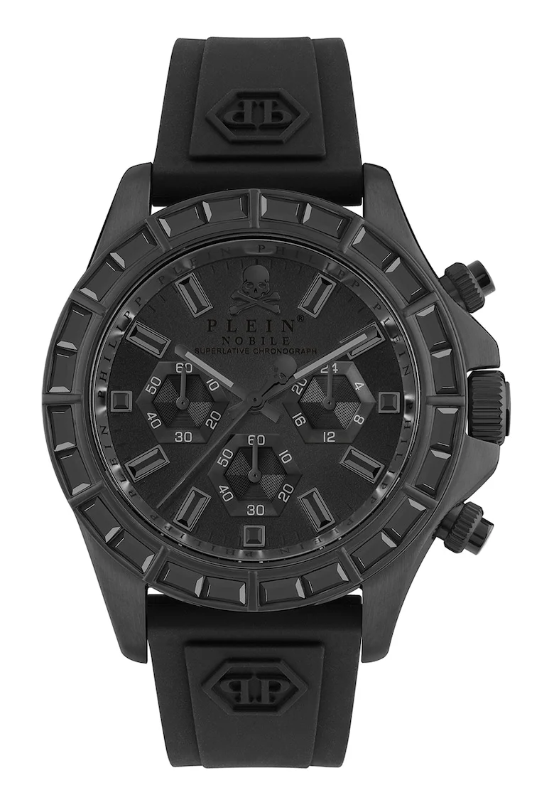 Ceas cronograf unisex cu o curea de silicon, Negru