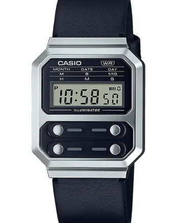 Ceas digital unisex cu o curea de piele, Argintiu/Negru