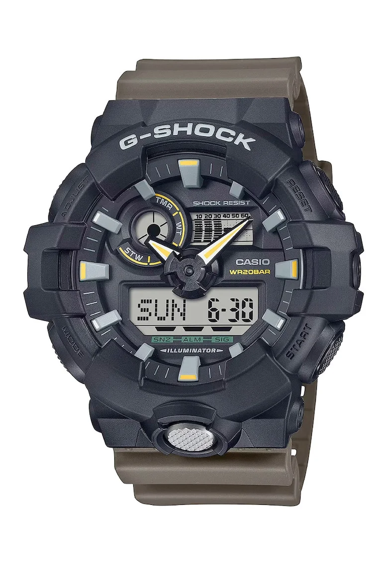 Ceas mixt cu carcasa si curea din resin G-Shock, Kaki