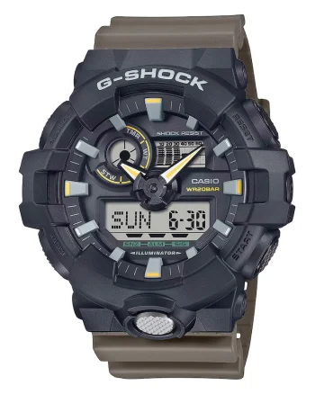 Ceas mixt cu carcasa si curea din resin G-Shock, Kaki
