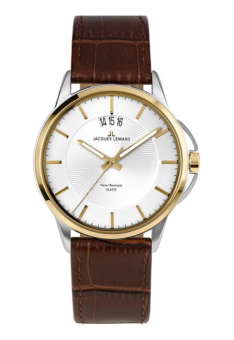 Ceas quartz cu o curea de piele, Auriu/Maro