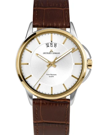 Ceas quartz cu o curea de piele, Auriu/Maro