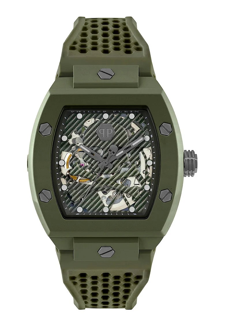 Ceas quartz cu o curea din silicon, Verde militar