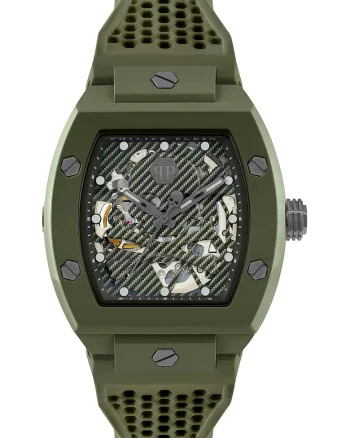 Ceas quartz cu o curea din silicon, Verde militar